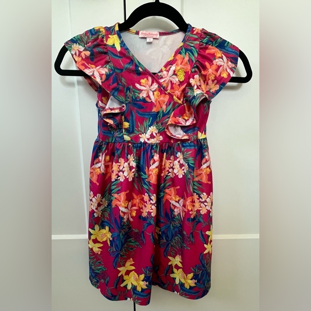 EUC Tommy Bahama Pink Tropical‎ Floral Girls Dress, Size 5